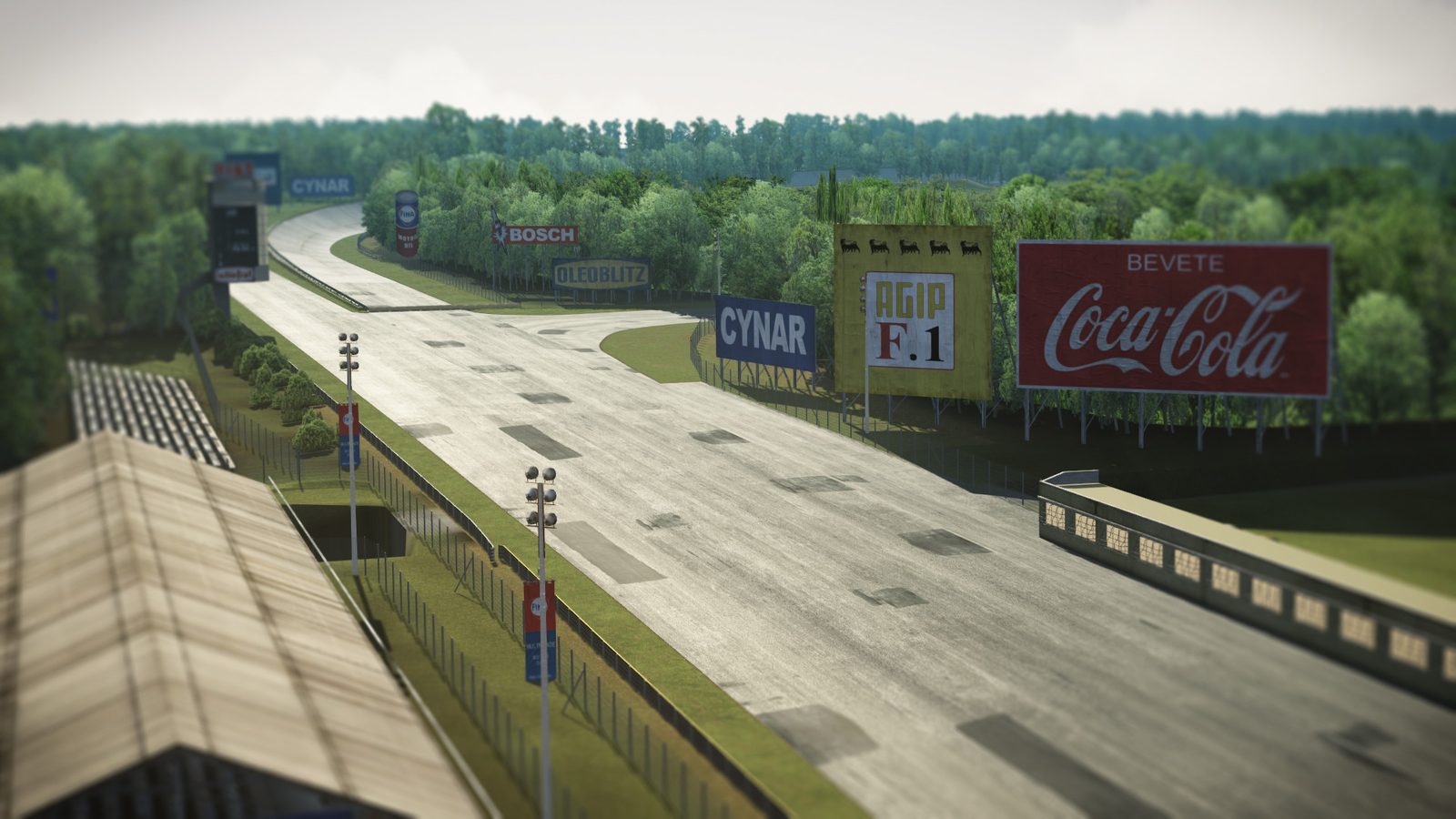 Assetto Corsa track with large trackside billboards along the straight